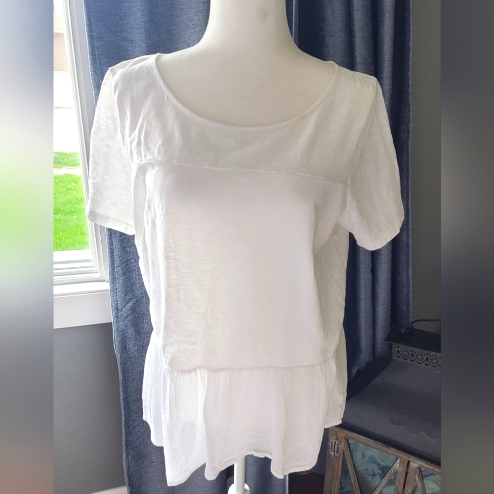 TALBOTS SHORT SLEEVE SHIRT, WHITE, SIZE LARGE
